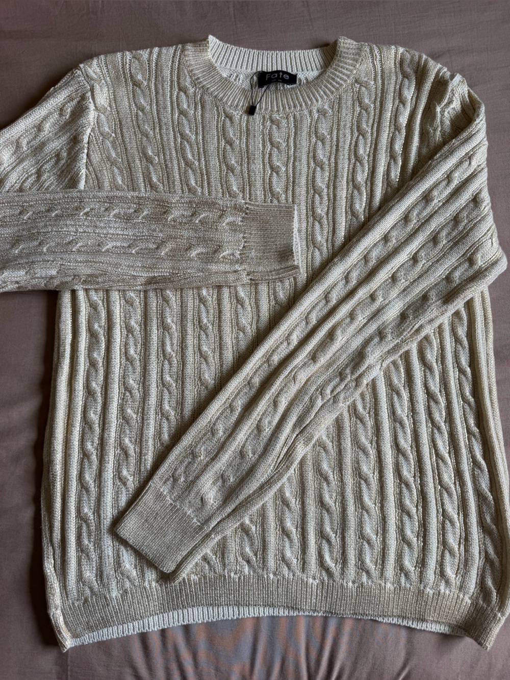 Fate Cream Cable Knit Crewneck Sweater